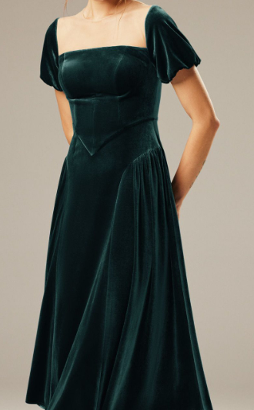 AW BRIDAL 6 S hunter green velvet Turnsol formal party gala midi dress NEW b45